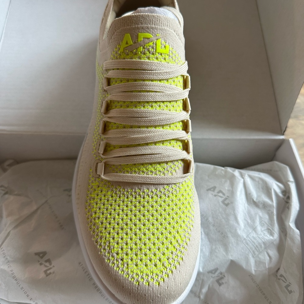 APL Neon Yellow and Beige Knit Sneakers